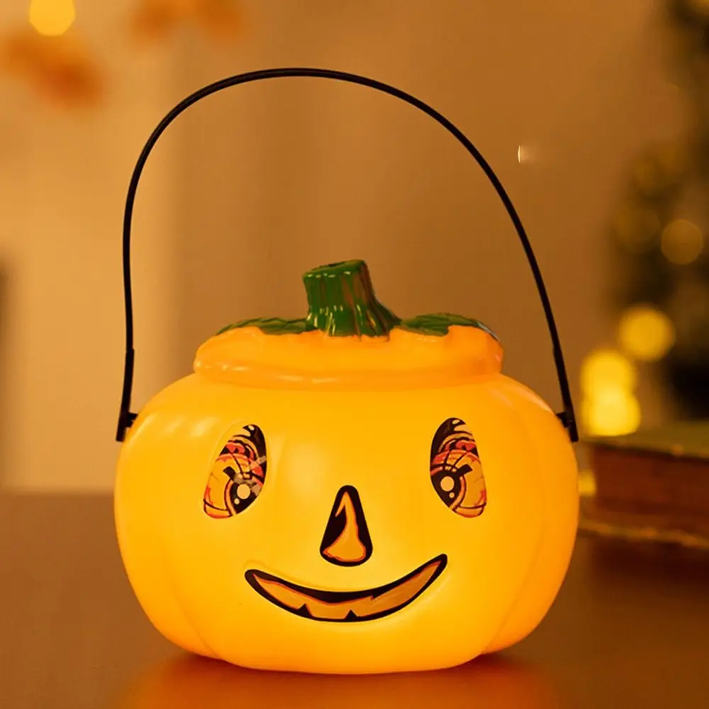 

with Cover Halloween Pumpkin Lantern Handheld Trick or Treat Pumpkin Bucket Plastic Portable Halloween Candy Can Candy Boxes