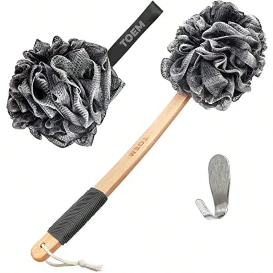 

【New style】Toem® Loofah Back Crub For Hower Baoo Charcoal Fi Infued Loufa For Men And Wen Include 1 Long Handled Hower Pon 1 Ba