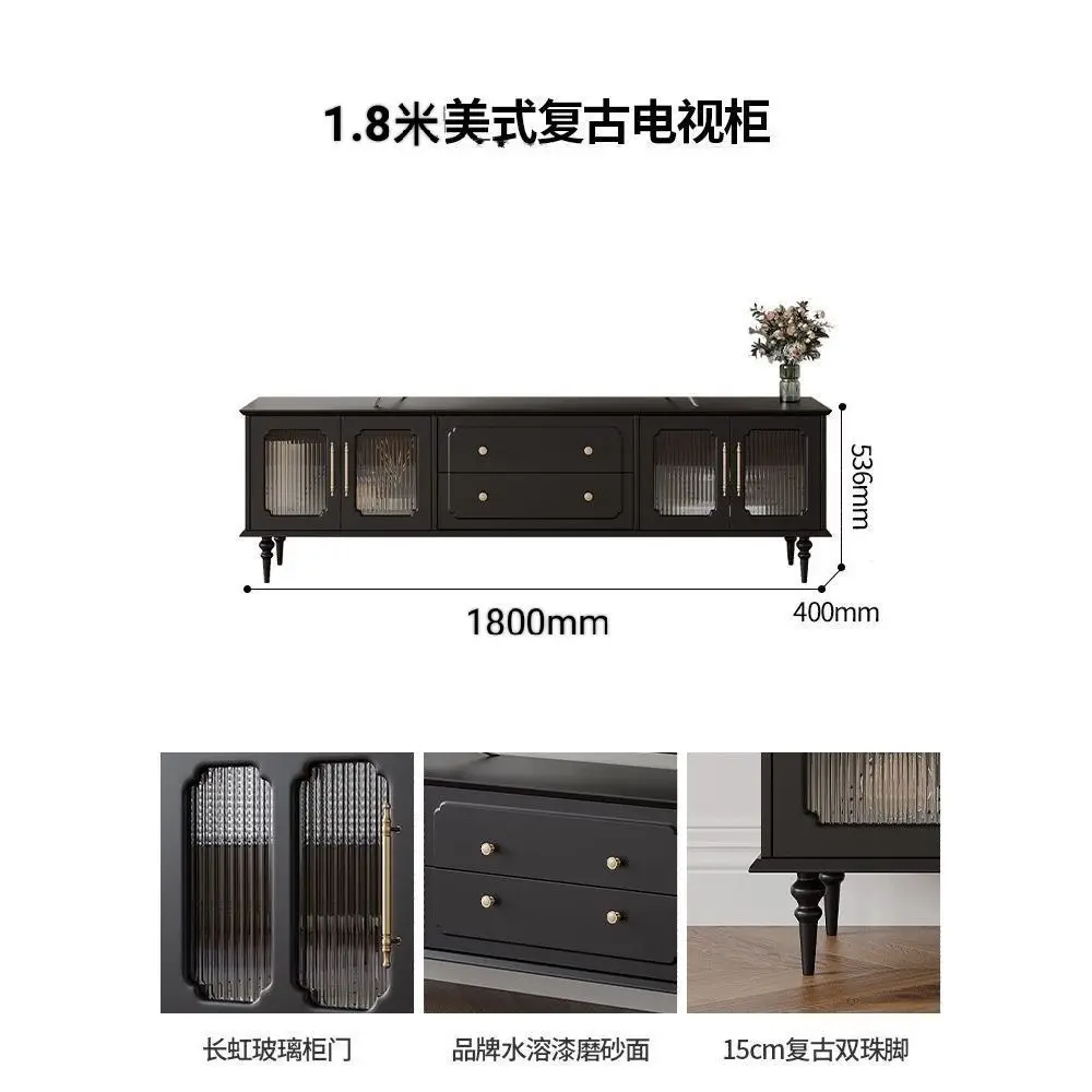 CX American vintage small apartment living room solid wood black TV cabinet