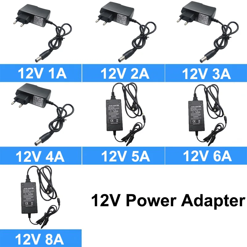 

AC 110-240V DC 12V 1A 2A 3A 4A 5A 6A 8A Universal Power Adapter Supply Charger Adaptor EU US UK AU for LED light strips