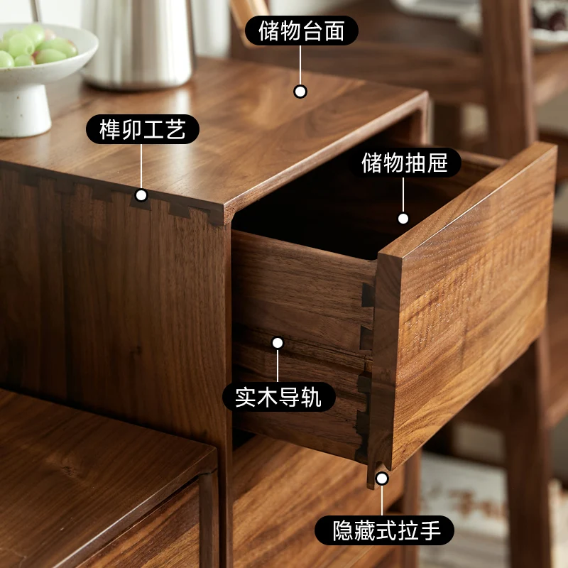 Walnut solid wood bedside table household living room storage combination cabinet