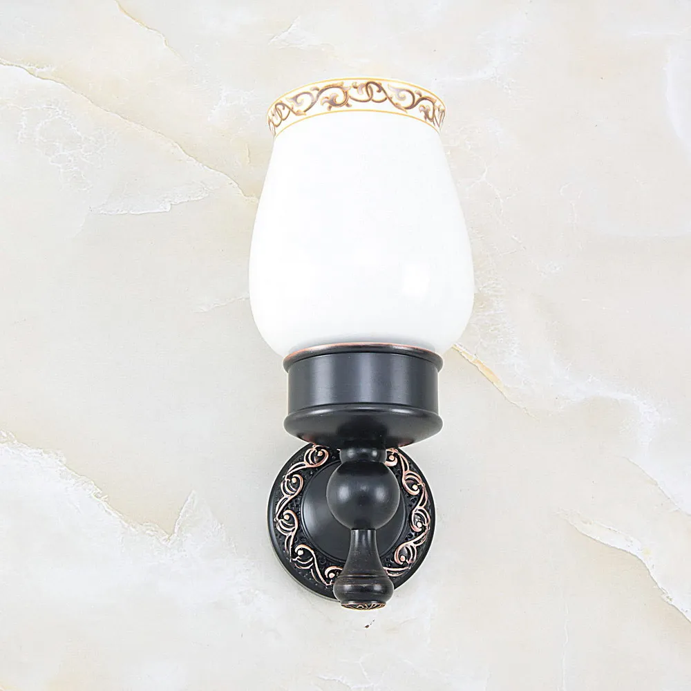 Oil Rubbed Bronze Bathroom Toothbrush Holder With Ceramic Cup Wall Mounted Bathroom Accessories aba454