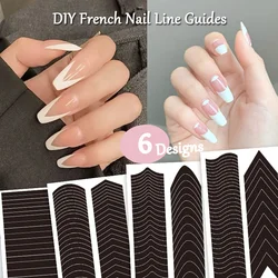 1 Sheet French Manicure Edge Auxiliary Nail Sticker 6 Designs Moon V Shape Self-Adhesive Nail Tip Guides For DIY Line Nail Tools