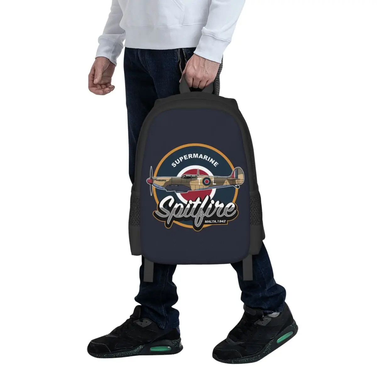 RAF Supermarine Spitfire Fighter Aircraft Plane Airplane Backpack School Bag Hiking Travel Daypack for Bookbag Shoulder Bags