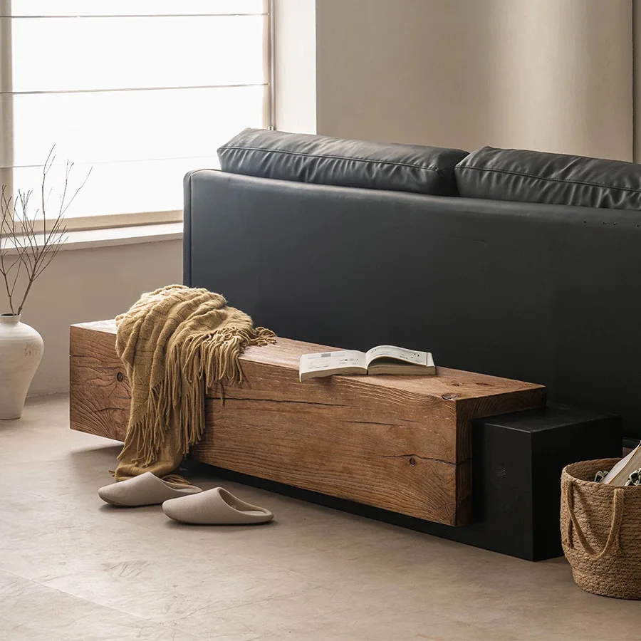 American solid wood bench bedroom end of bed tatami bench log old retro shopping mall clothing store shoe changing stool