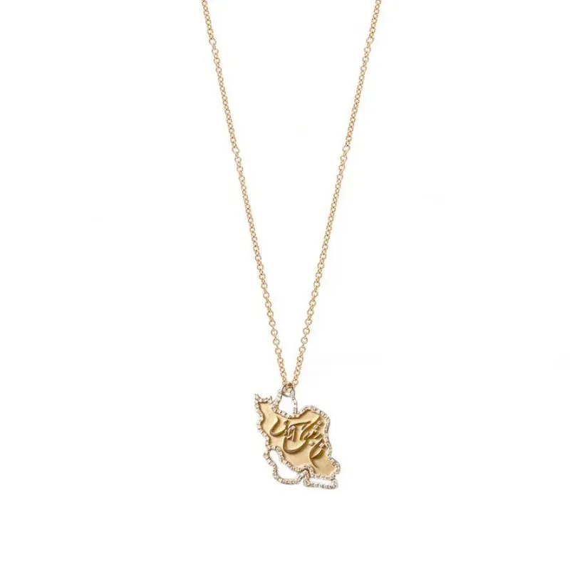 

3D Map Necklace Zircon Map Pendant Gold iran country jewelry