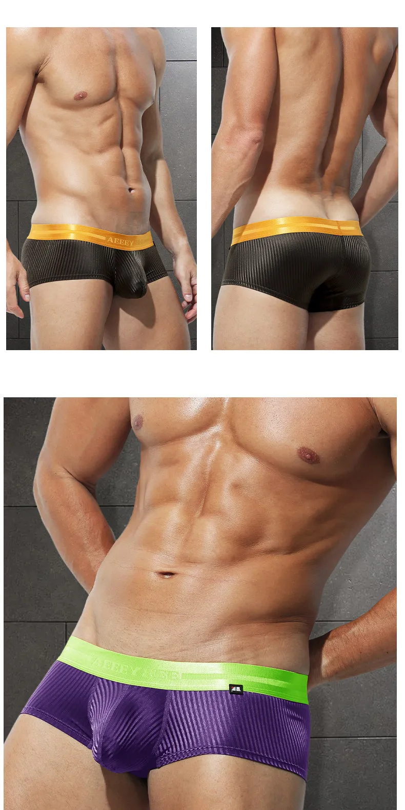 Calzoncillos de cintura baja para hombre, bóxers transpirables de seda helada, suaves y sexys, calzoncillos lisos con rayas brillantes para deportes.