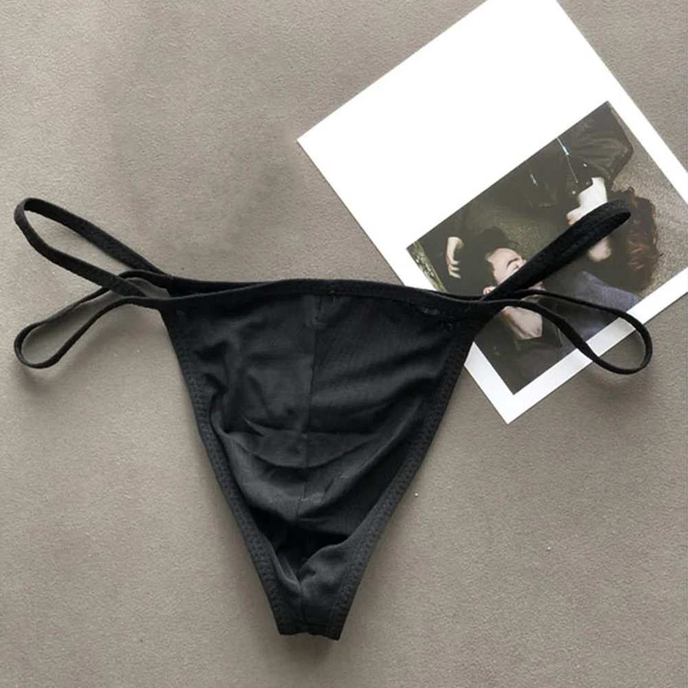 Elastic Waist Thin Strap Men Mesh Thong Underwear G-String Pouch See Through Cooling Soft T-Back Underpants