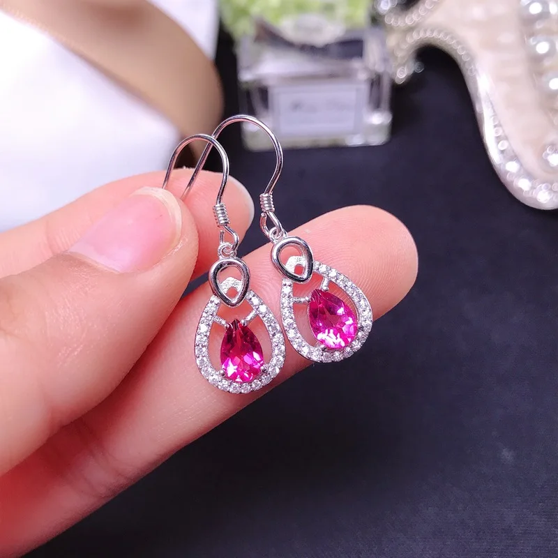 

Legit S925 Silver Natural Pink Topaz Drop Earrings for Women Female Lady Wedding Anniversary Gift