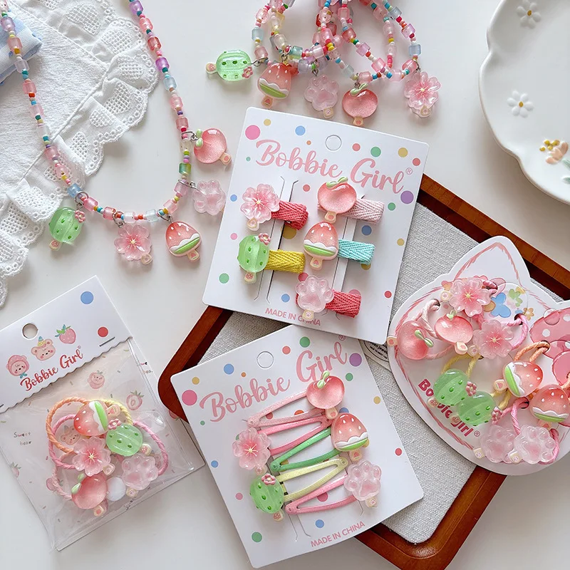 Hair Clips Ice Pop Fruit Cartoon Transparent Resin Necklace Hair Ties for Kids Cute Sturdy Lightweight Versatile Everyday