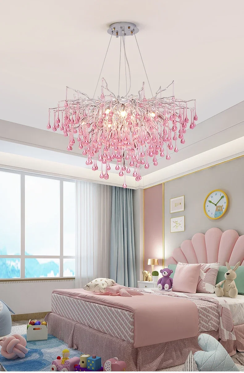 Pink girl heart children's girl room light luxury warm romantic princess crystal lamp