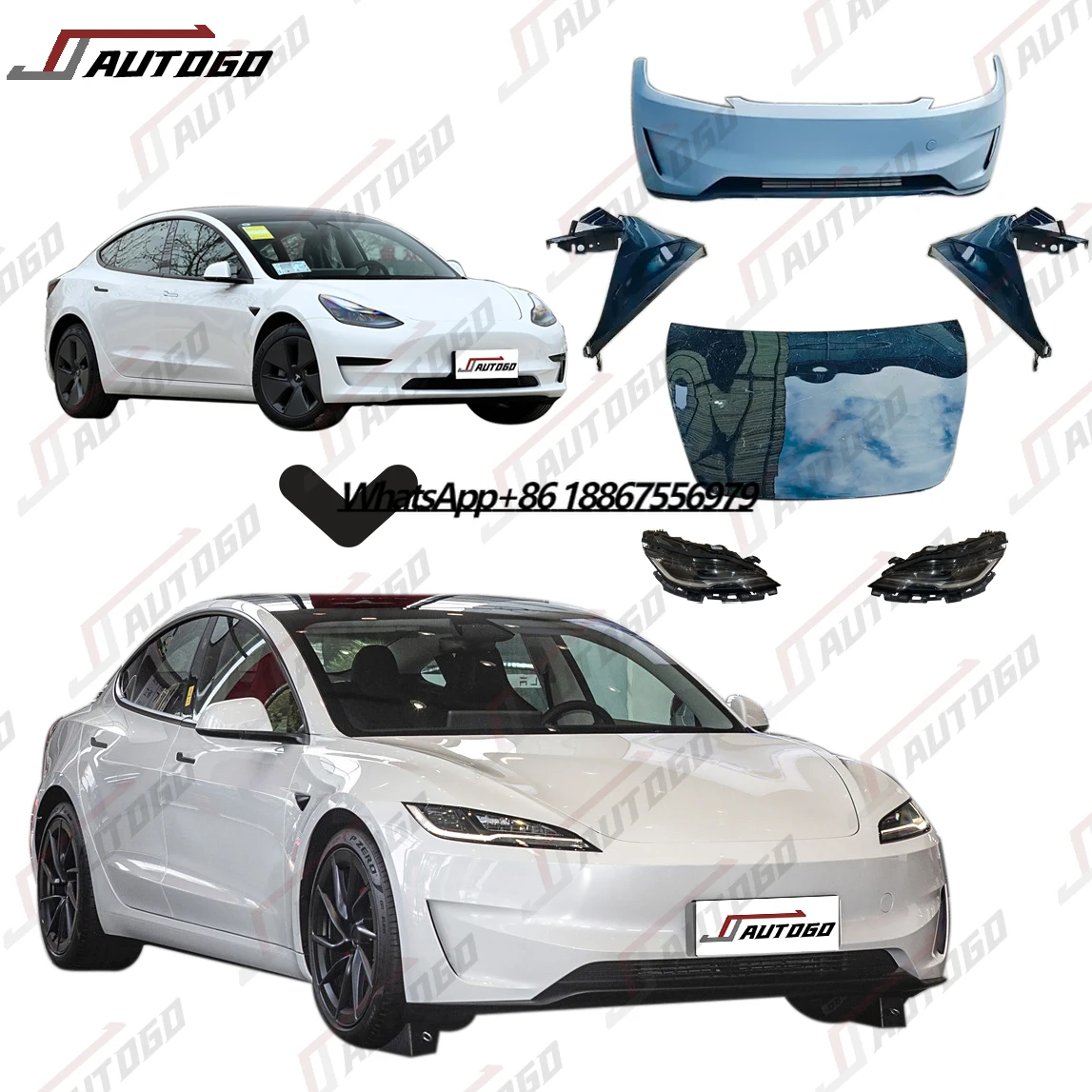 Auto Modification Conversion Facelift Refit Retrofit Old to New Body Kit for Model 3 2016-2022 Upgrade to 2023 Model 3+ P