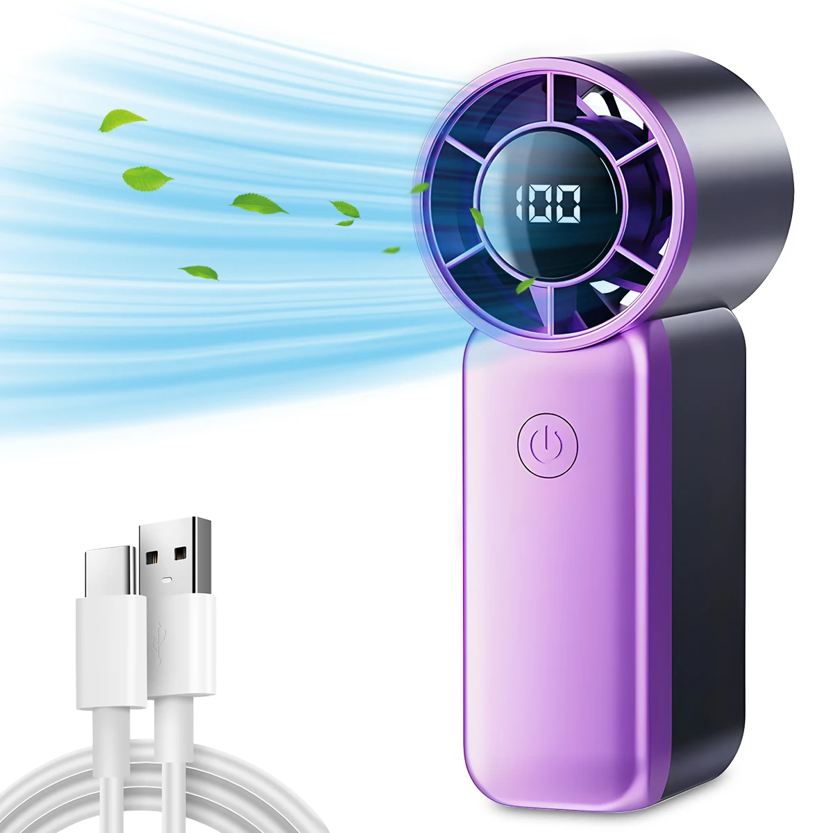 Tragbarer Handventilator USB-Aufladbar 2400mAh 5-Stufen-Einstellungen Mini Desktop-Luftkühler Outdoor-Ventilator Kühlender Reise-Handventilator