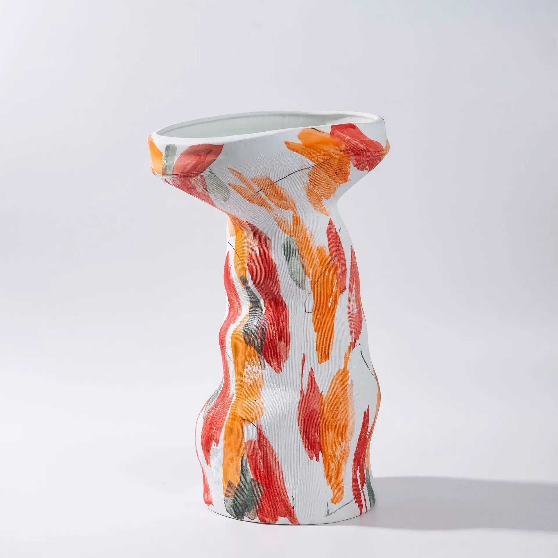 *&S C Vase Abstract Irregular Open Pots Colorful Graffiti Ceramic Handicraft Ornaments Flower Vase Home Decoration Accessories