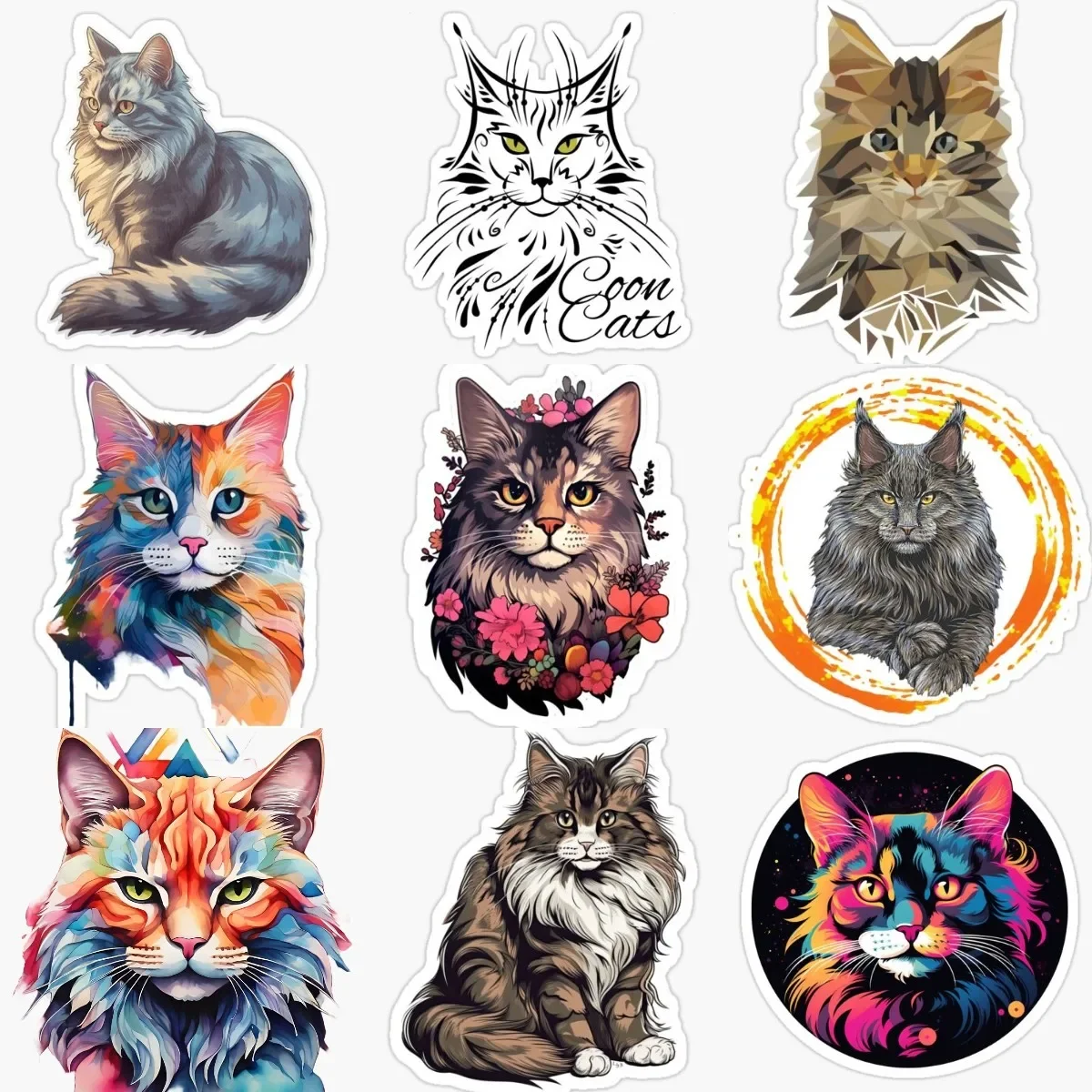 

Creative Color Maine Coon Cat Cute Pets PVC Stickers for Decorate Car Van Bicycle Fridge Window Wall Room Helmet Decal