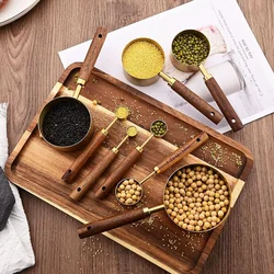 Gold Wooden Handle Stainless Steel Measuring Cups Spoons Baking Tools Coffee Measuring Spoon Set Bartending Scale Accessories