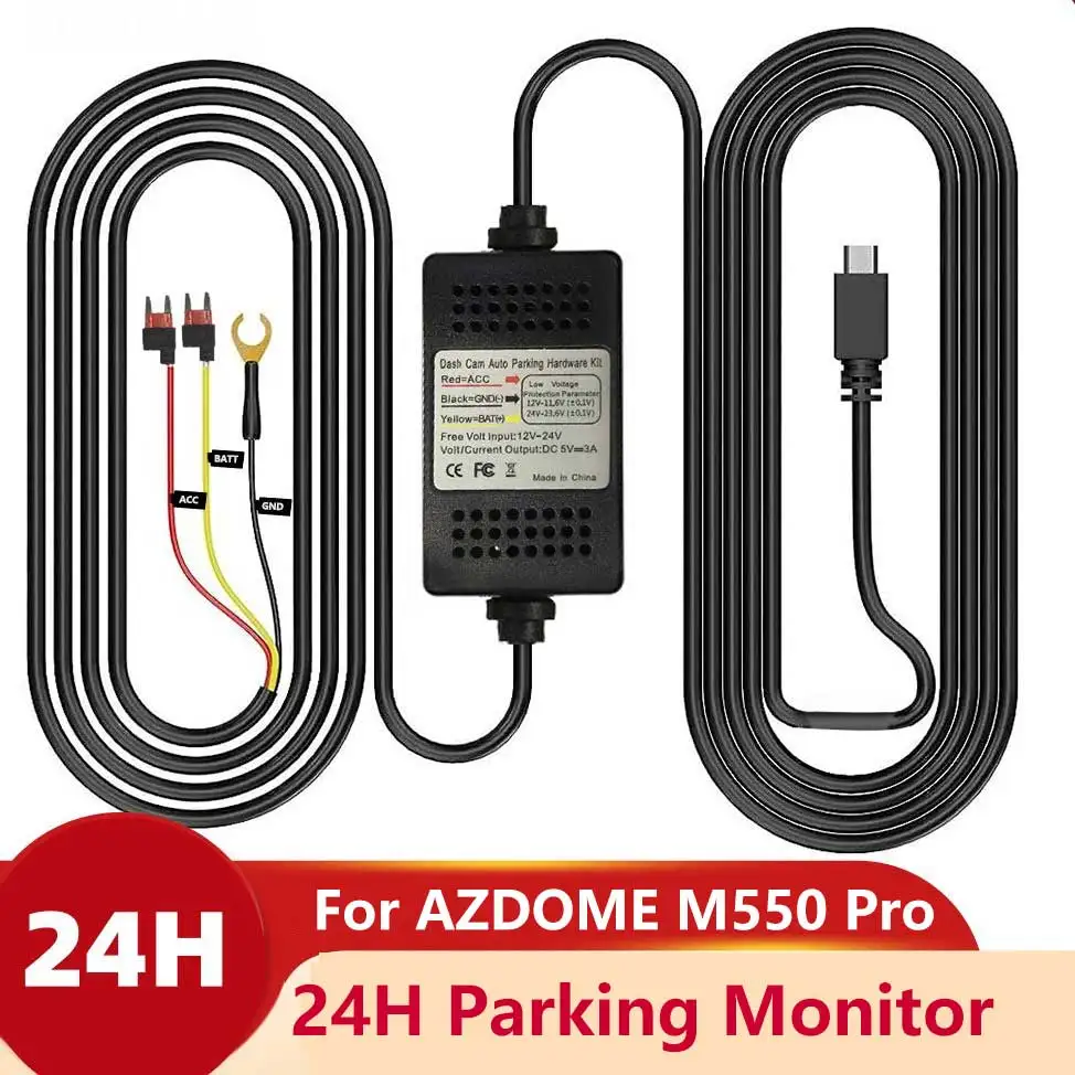 Car DVR Record Hardwire Kit For AZDOME M550 Pro 24H Parking Monitor Low Vol Protection Mini USB Port 12V-24V in 5V3A out