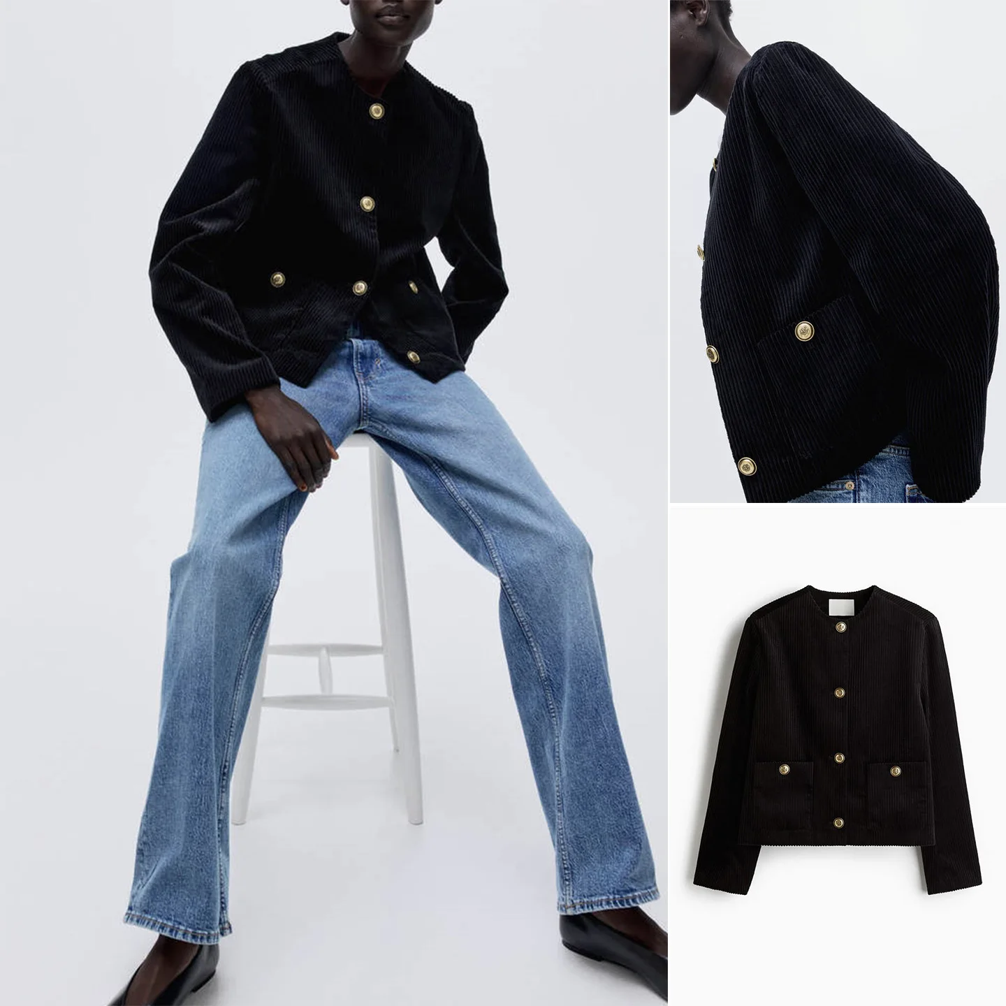 

mat round Ne Long Sve ort Jaet Metal Button Women's Faion Autumn New Sle Polyester Fiber 00% Ladies Coat