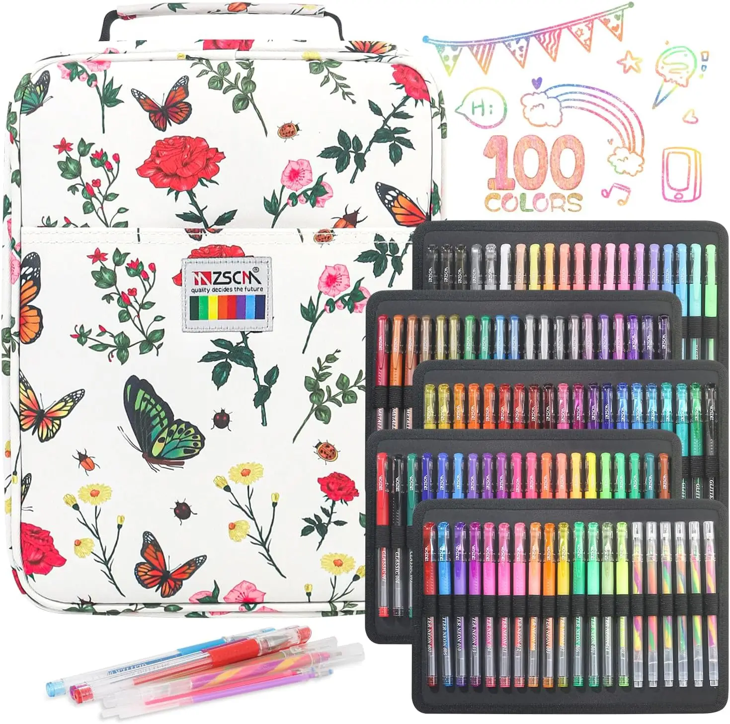 

194 Pack Gel Pen Set, 100 Colored Drawing Pens Including 94 Gel Pens, 6 Glitter Mix Rainbow Pens,94 Matching Refills, for Adult