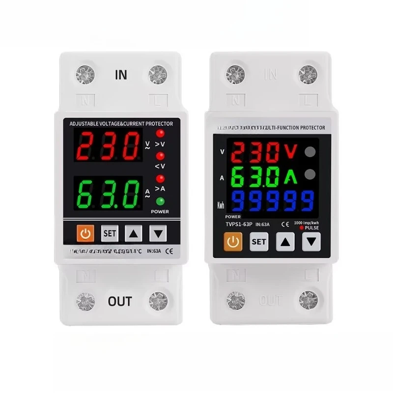 

Guide rail adjustable overvoltage protection device 220V output AC current protection energy kWh meter relay protector
