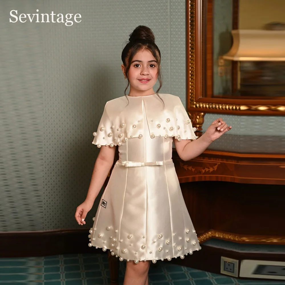 Sevintage Luxury Ivory Flower Girl Dresses Two-Pieces A-Line Princess Birthday Party Dresses Girl Pearls Formal Dress Customized