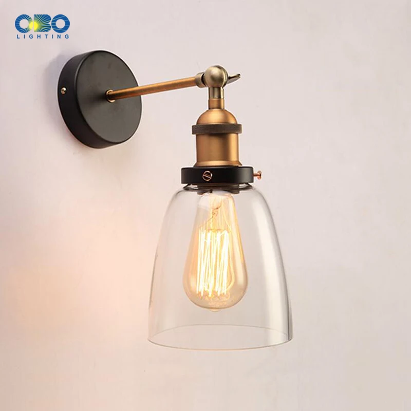 Retro Glass Wall Lamp  Loft Vintage Metal Triangle Oval Clear Wall Light Edison  40W  Industrial Wall Sconce