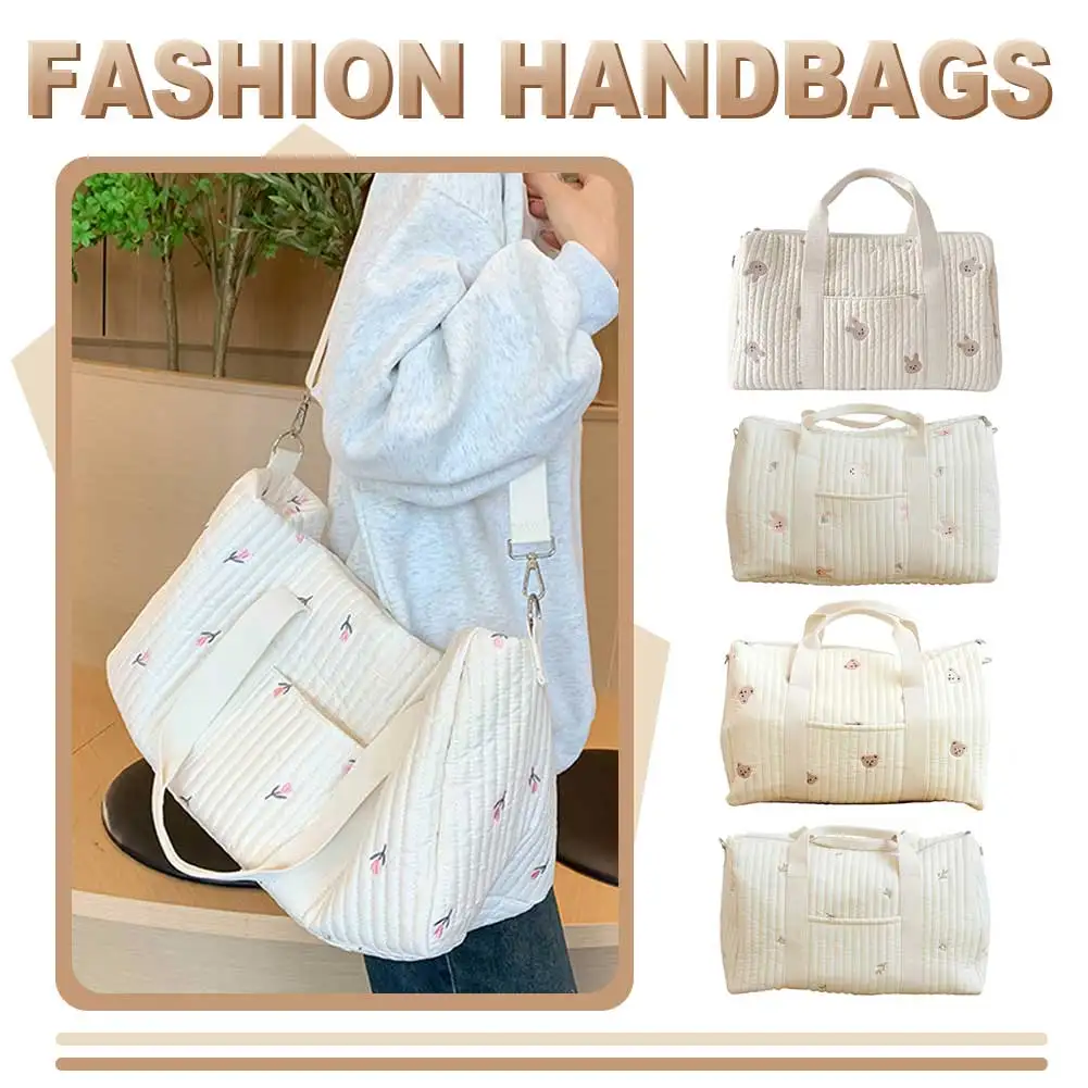 حقيبة حفاضات الطفل المطرزة الحفاض المنظم حقيبة ساعي حقيبة كتف كرتونية لطيف مع سحاب حقيبة حمل الأمتعة للسفر