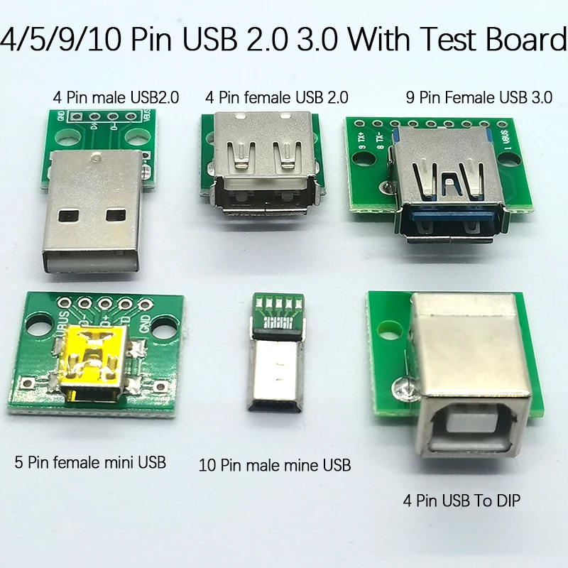 2Pcs 4/5/9/10 Pin USB3.0 PCB Converter Adapter Breakout Board DIY USB Mini USB 2.0 Male Female USB With Test Board Connector