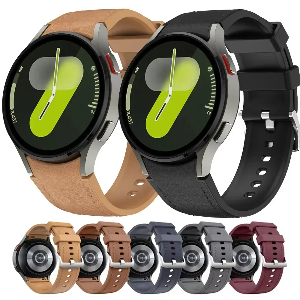 Weiches Silikon + Lederarmband für Samsung Galaxy Watch 7 6 5 4 40 mm 44 mm Armband Armband Watch 6 4 Classic 43/47 mm 42/46 mm Gürtel