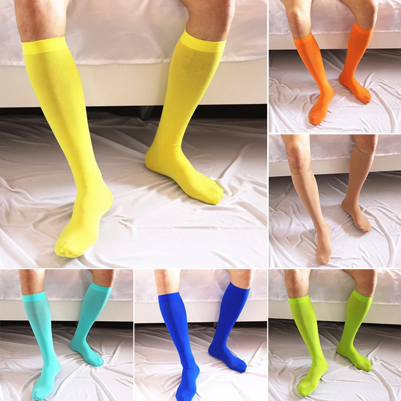 New Men Women Football Soccer Socks Candy Color Sexy Ultrathin Stockings Compression Seamless Stretchy Knee High Tube Socks