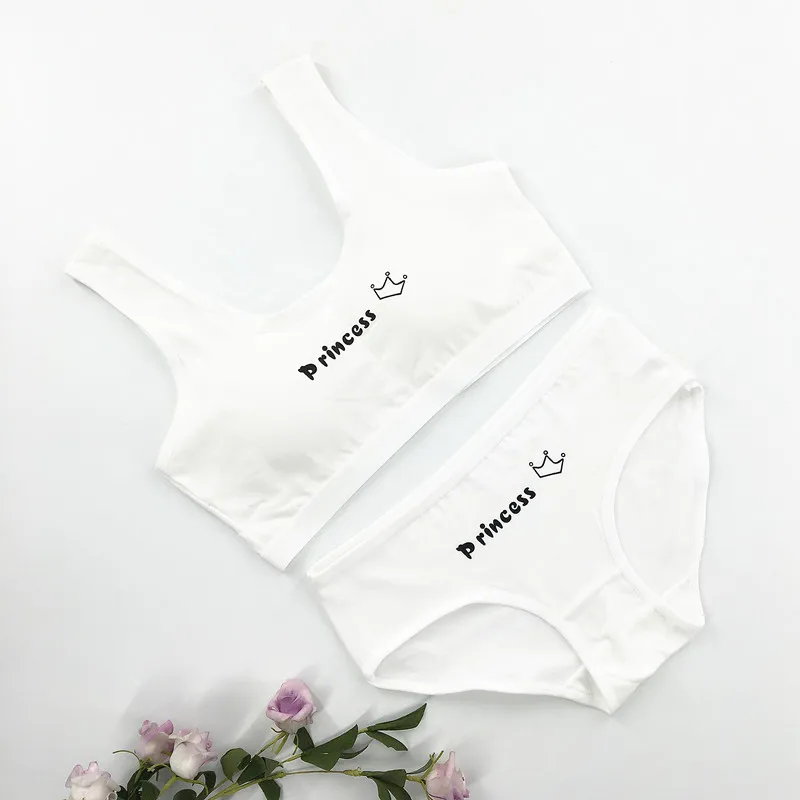 New Adolescent Girls Bra Underwear Set Girl Student Cotton Wrap Chest + Panty Set Printed Letters Cute 8-16Y Tube Top