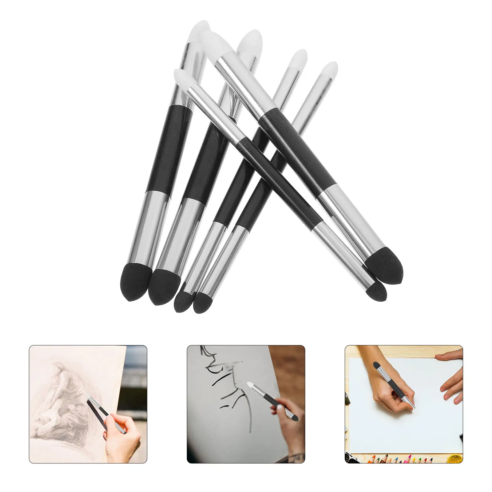 

6 Pcs Sponge Brush Double-headed Pastel Blending Stump Pencil Charcoal Sketching Wiper