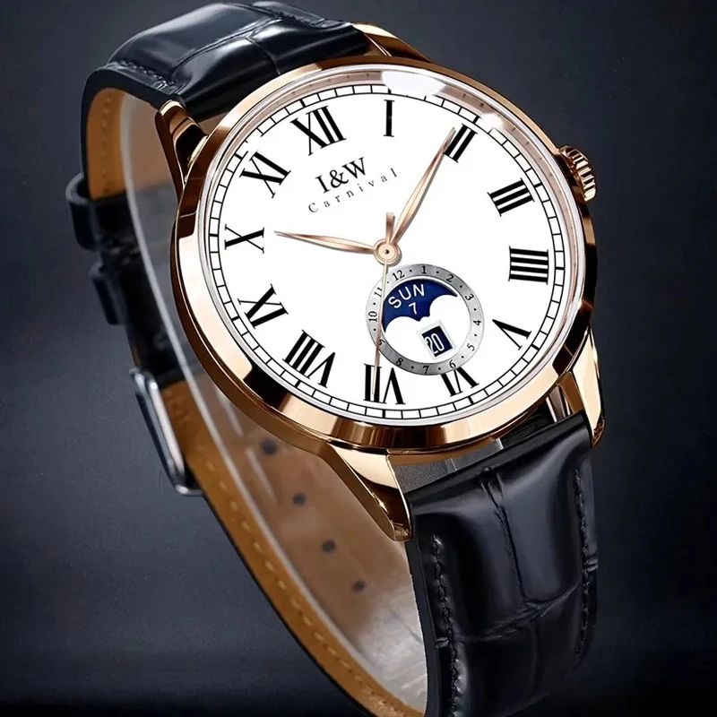 

Механические часы Carnival Brand I&W High-end Series с механизмом MIYOTA, мужские роскошные автоматические часы с кожаным ремешком и функцией отображения даты