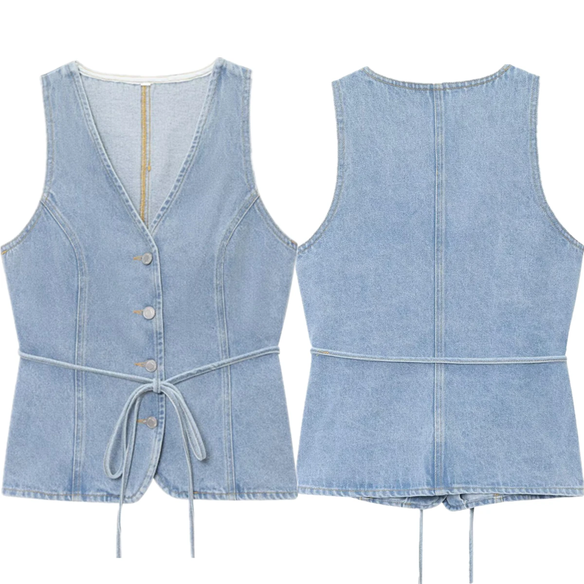 Dave&Di Minimalist Blue Denim Sleeveless Shirt French Country Lazy Lace Casual Denim Vest Women Tank Tops