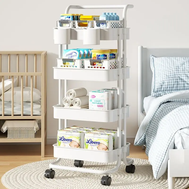 Custom Small Cart Storage Rack Kitchen Floor Multi-layer Bathroom Toilet Mobile Bedroom Snack Storage Rack
