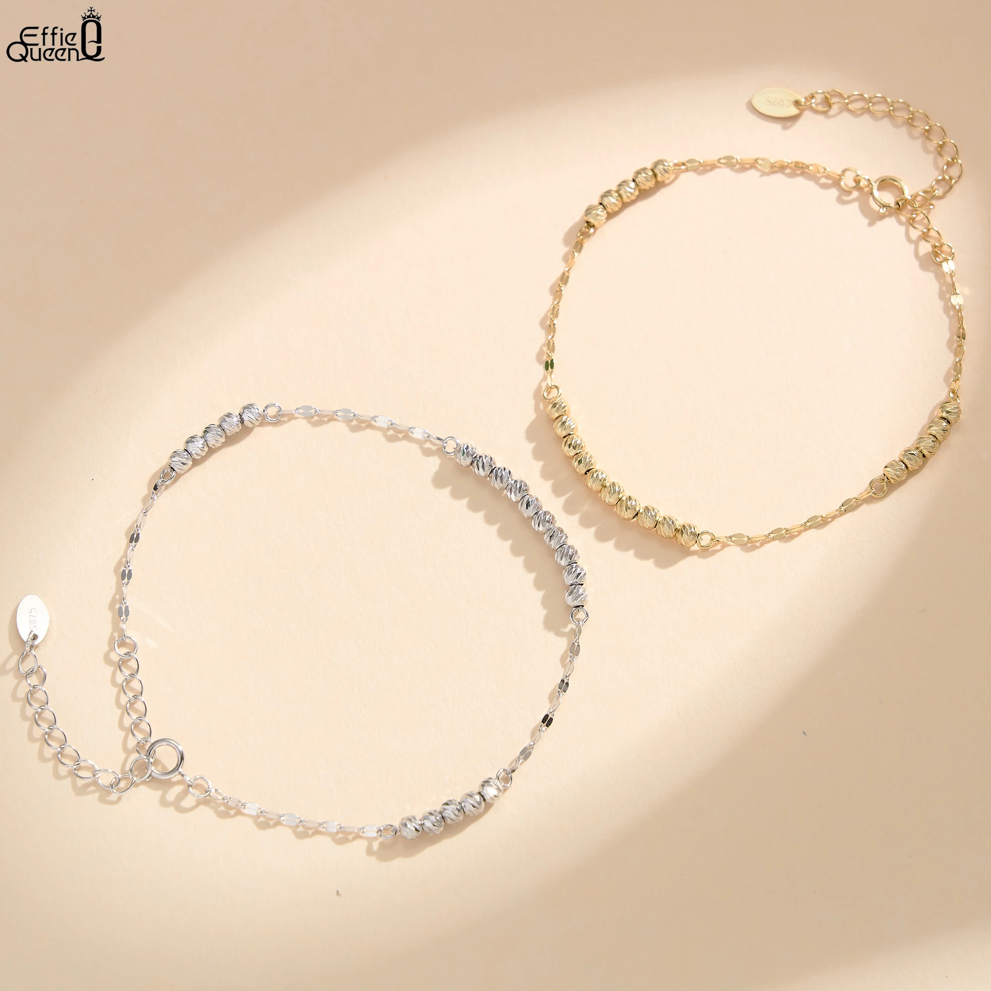 

EFFIE QUEEN Элегантный браслет-цепочка из стерлингового серебра 925 пробы с шариками-шарма и бусинами 3 мм, ювелирный аксессуар для помолвки и вечеринок APB11