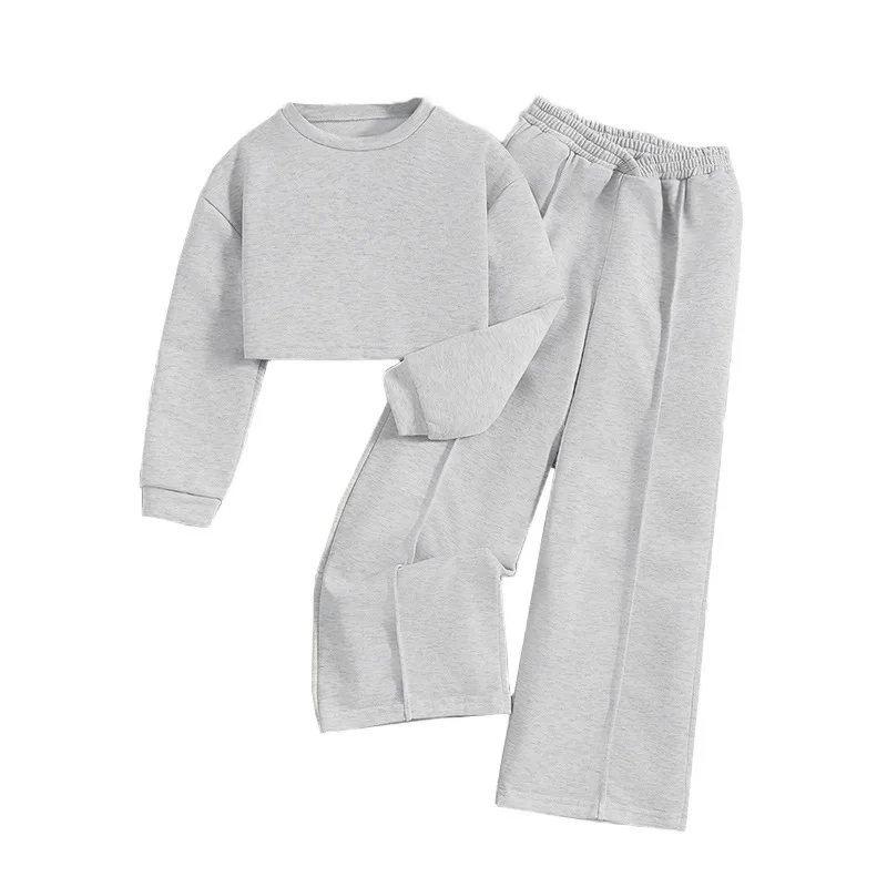 2025 الخريف الشتاء الاطفال رياضية الأطفال الفتيات ملابس عادية المحاصيل تي شيرت كامل + واسعة الساق بدل رجالي المراهق 4 8 إلى 10 12 سنة