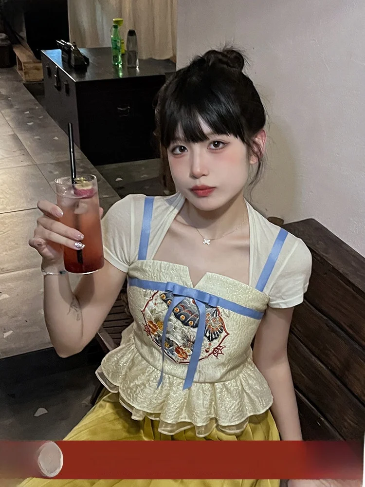 

Sweet T-Strap Women's Csole Top Innerwear Outerwear Polyester Fiber 2023 Autumn Season Faionable Girl Sensation Blouse