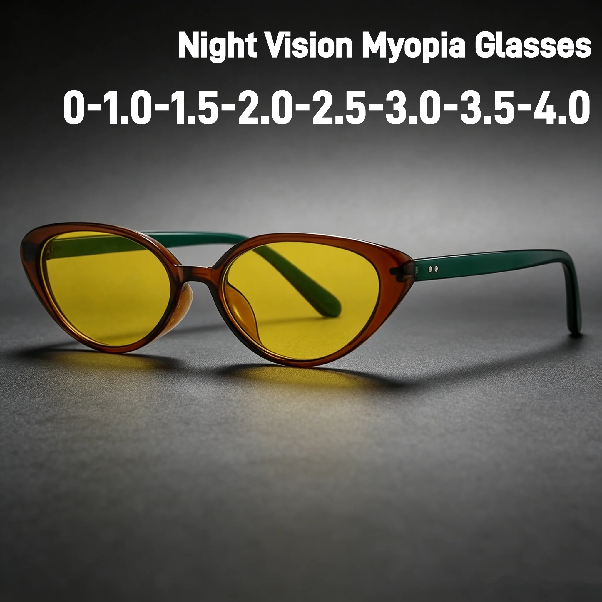 

Day and Night Driving Myopia Glasses Women Fashion Cat Eye High-Definition Night Vision Near Sight Eyeglasses with Yellow Lens