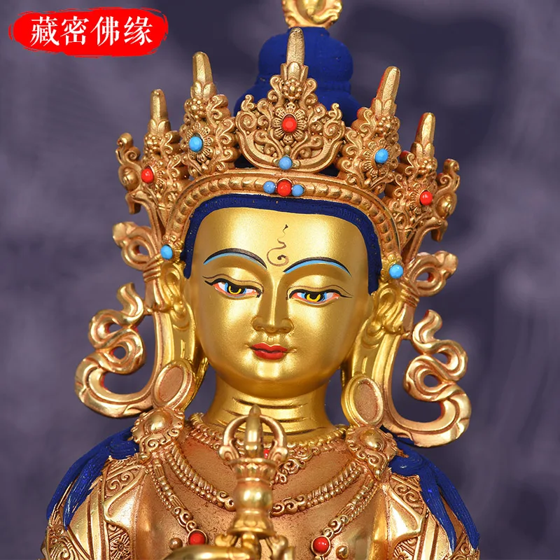 Tibet double lotus base pure copper gilt 1 foot 31cm Vajrasattva Buddha statue household worship tantra bronze statue