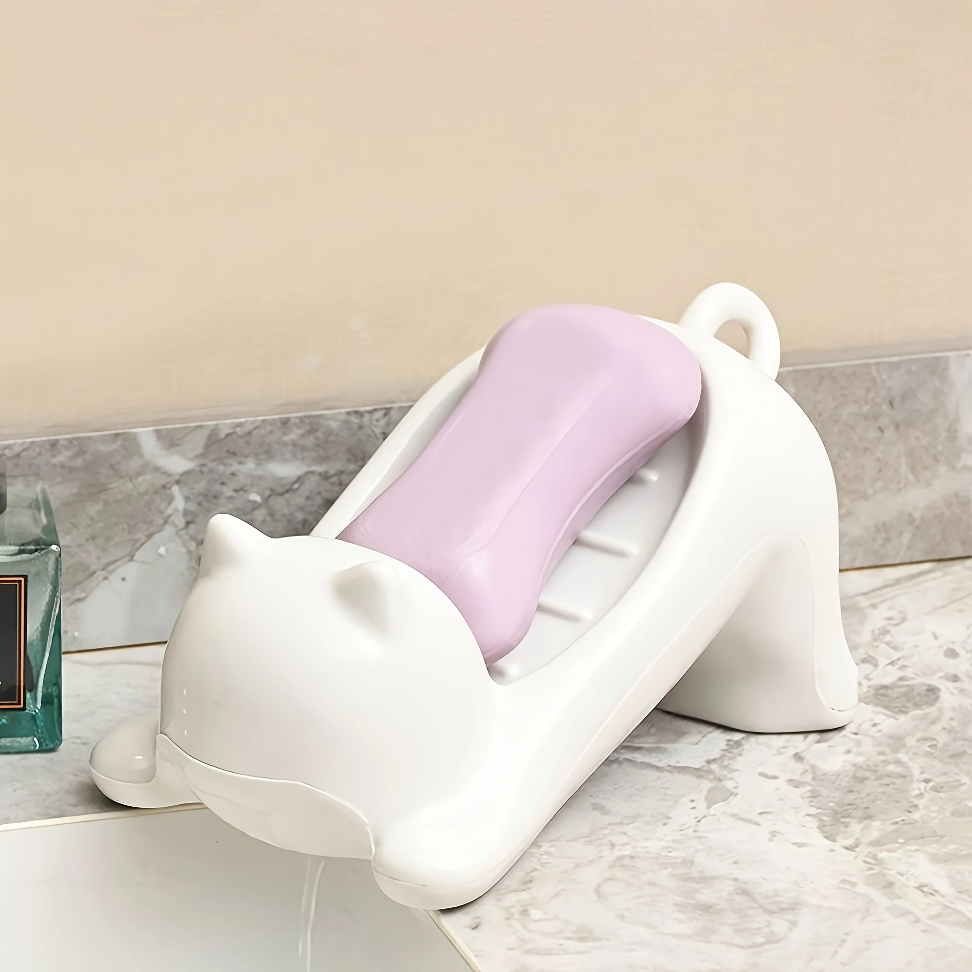 1Pc Cat Shaped Plastic Tray, Oval Tabletop Decorative Drain, Bathroom Sink, Multifunctional Rack, Ideal Gift For Soap Storage
