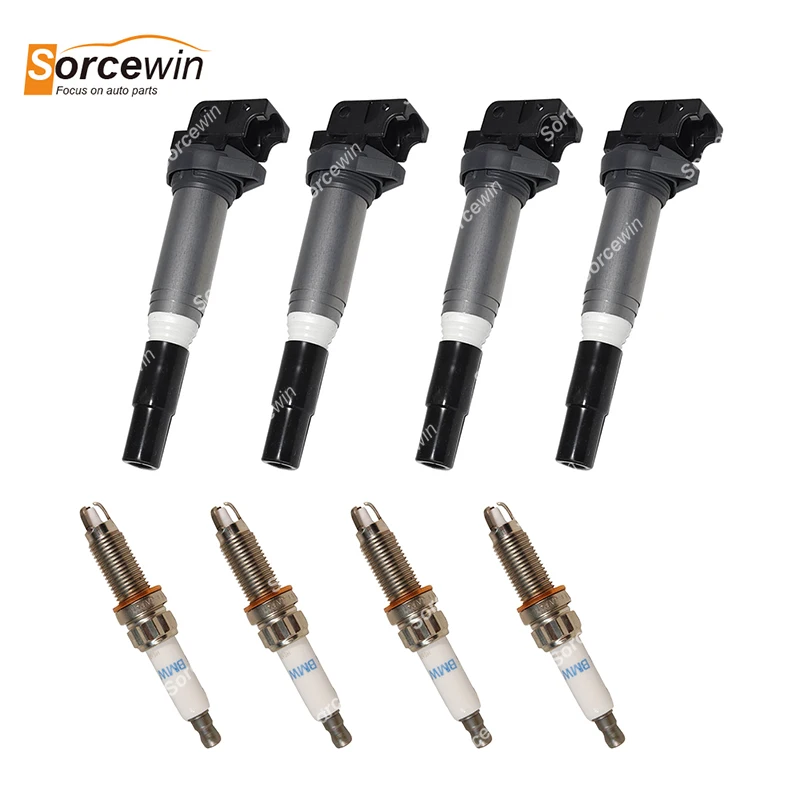 

8PCS For BMW 2 5 E81 E82 E87 E88 E90 E91 E92 550i 650i 650Ci X5 V8 4.8L Ignition Coil Spark Plugs 12137559842 12120038349