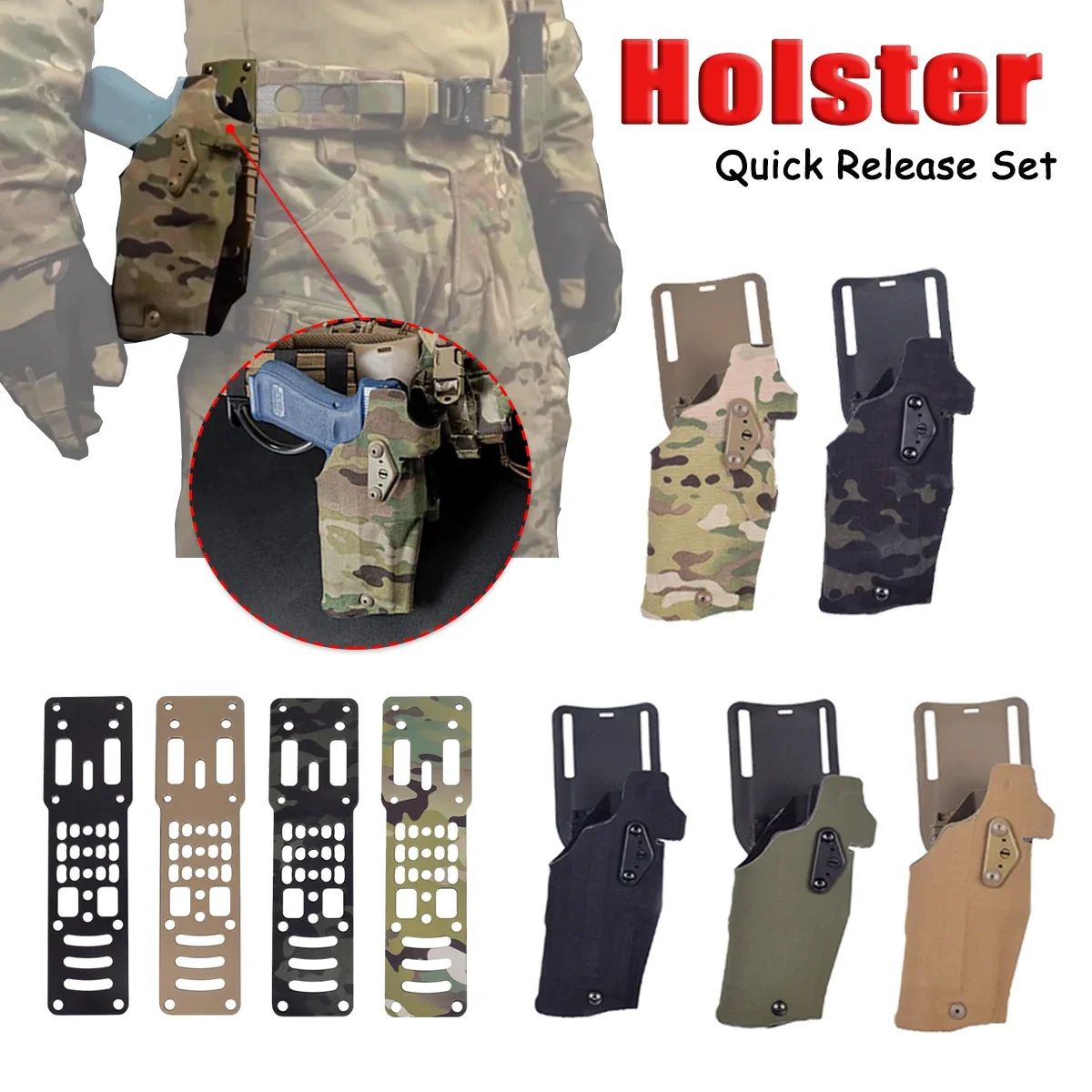 Airsoft Surefire X300 Pistol Holster Right Hand Glock 17 Gen4 G19 X300U MHA LSK 3-Hole Modular QLS Quick Release Holster Adapter