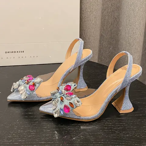Eilyken-zapatos De tacón alto con lazo De mezclilla para Mujer, Sandalias De tacón alto con punta puntiaguda, Sexy, a la moda, para fiesta De graduación, Primavera