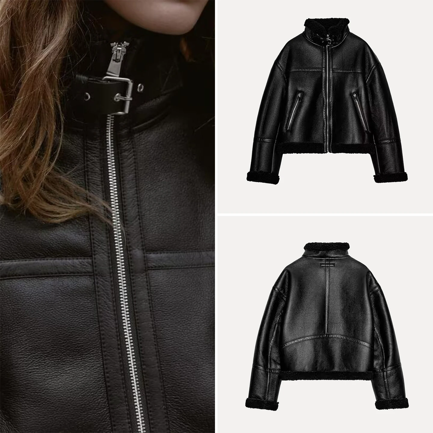 

Z Women's Double-Sided Fce Casual Faion Jaet 2025 New Sle Zipper Closure Long Sve Thiened Outerwear