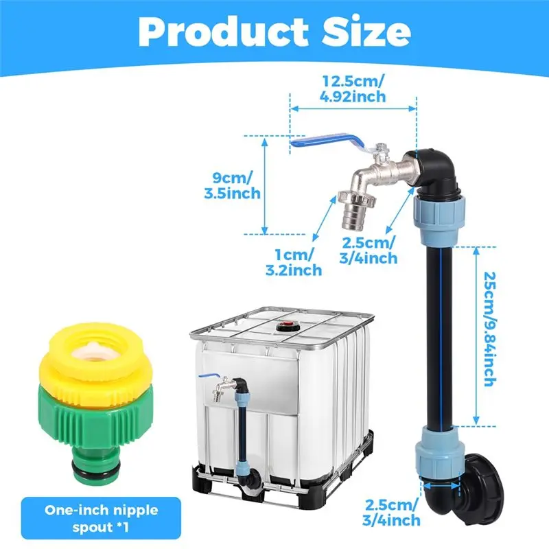 PZHI IBC Tote Adapter, 3/4 Inch Outlet Tap, Gooseneck Adapter Set for 1000L Rainwater Tank, IBC Container, Brass Faucet,
