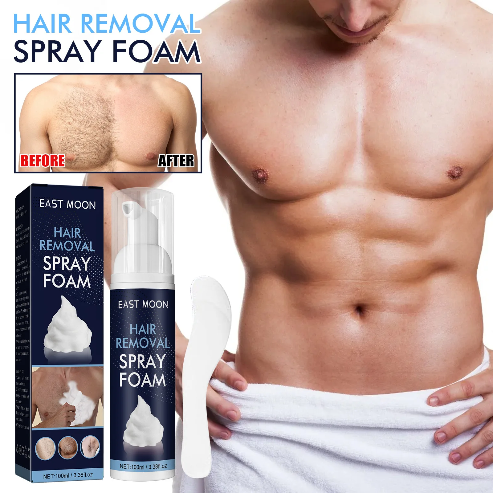 East Moon-espuma de depilación para hombres, pulverizador de depilación rápida para piernas, axila, pelos de pecho, suave, no daña la piel