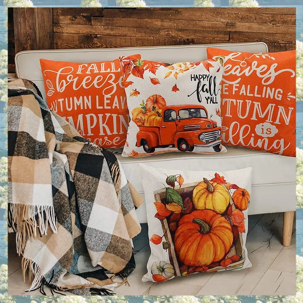 X17A 2025 NEW-Fall Pillow Covers 18X18 Set Of 4 Outdoor Throw Pillowcase Farmhouse Thanksgiving Decorations For Home Decor