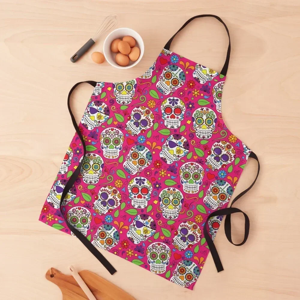 

Colorful Sugar Skull Flower Pink Pattern Apron Cooking Novelties Kitchen And Home Korean home women Apron