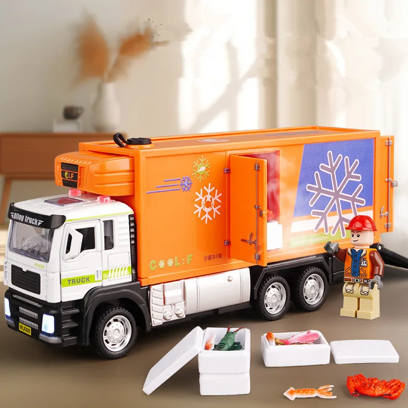 

1: 32 alloy container refrigerated truck model,engineering transport vehicle toy,simulation sound and light,wholesale
